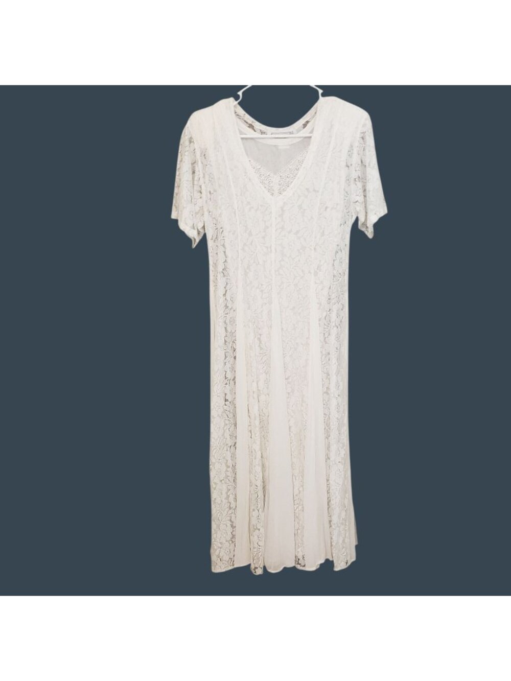 Nostalgia Womens Ivory Lace Overlay Midi Dress Size Small Vintage